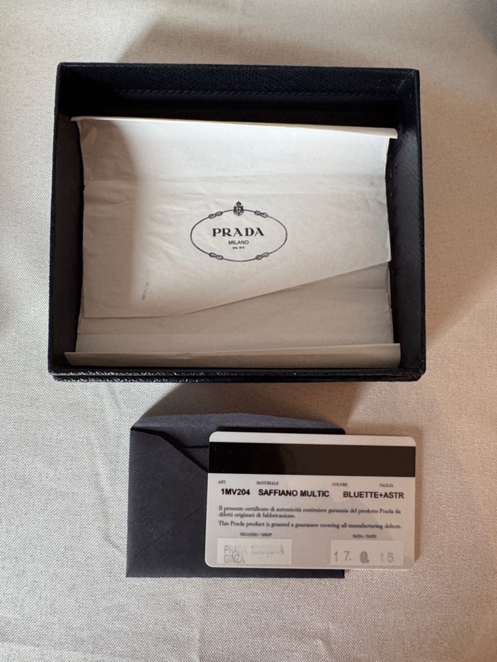 Prada Navy Saffiano Multicolor Leather Bifold Wallet with Gold Logo - Picture 14 of 14
